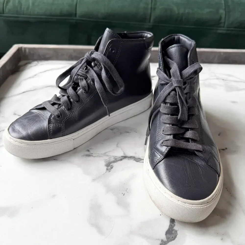 Tory Burch Nola Navy Leather High Top Sneakers Size 6.5